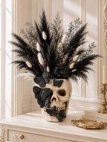 Butterfly Skull Resin Vase - Unique Gothic Style Resin Planter With Black Butterfly Decor, Suitable For Displaying Fresh/Dried Tulips, Daisies, Etc. Can Be Placed On Vanity, Bookshelf, Or Gothic-Style Corner To Add Bohemian Personalized, A Fashionable Decor Item For Floral Enthusiasts. - Multicolor - View 3