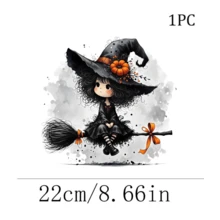 1/2/3pcs Watercolor Ink Splatter Curly Hair Lolita Little Witch Pumpkin Pointed Hat Broom Orange Bow Children's Halloween Heat Transfer Iron-On Patch Soft Cute Black White Orange Little Ghost DIY Iron-On Sticker Suitable For T-Shirt Hoodie Canvas Bag Pillow Hat - Multicolor - View 6