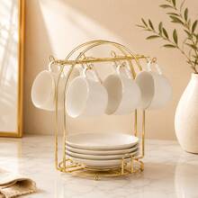 Gold Metal Coffee Cup & Saucer Storage Rack, 6-Cup Hanging Mug Display Stand For Kitchen And Coffee Bar Countertop (Rack Only) - [6-slot]Champagne Gold - View 1