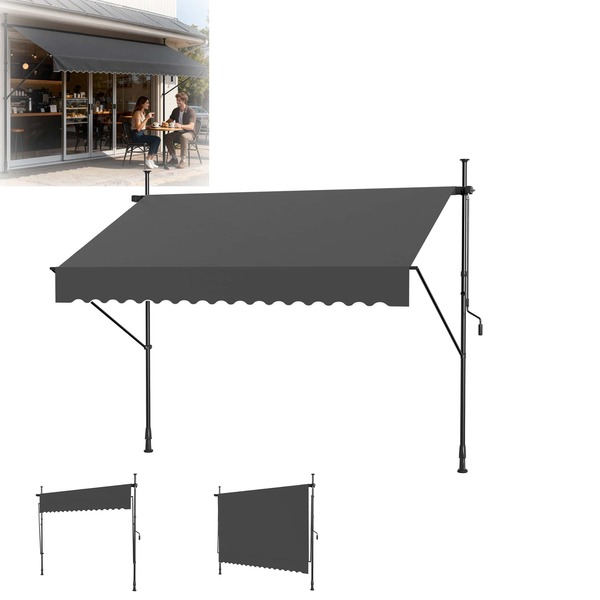 Store à pince, store de balcon sans perçage, store en aluminium, store solaire, store réglable en hauteur avec manivelle, protection UV pour balcon, jardin, terrasse, 200 cm - 400 cm