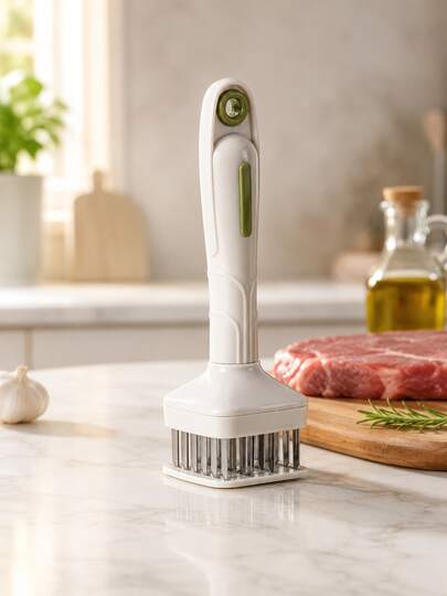 5pcs Meat Tenderizing Tool 18.2cm / 7.17in With 2cm / 0.79in Stainless Steel Needles ABS Plastic Handle Press Type Kitchen Utensil For Meat Preparation Marinade Absorption Cooking Accessories Home Kitchen Random Color