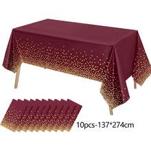 1/3/6/10pcs Polka Dot Disposable Tablecloth, 54 X 108 Inch Waterproof Plastic Tablecloth, White Background With Gold Polka Dot Rectangular Table Cover, Suitable For Picnic, Birthday, Party, Back To School - Gold Dots On Burgundy Background - View 13