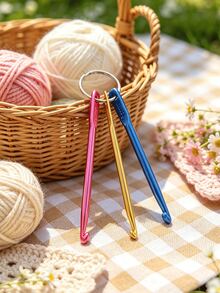 Mini Aluminum Crochet Hook Keychain Set, Includes 3.0/4.0/5.0mm 3 Sizes Of Crochet Hooks, Lightweight And Durable, Convenient To Carry, Compatible With Yarn, Acrylic Yarn And Other Different Thicknesses Of Yarn, Suitable For Handmade Enthusiasts Basic Crochet, Clothing Repair, Accessory Making And Other Daily DIY Creations - Keychain Crochet - View 2