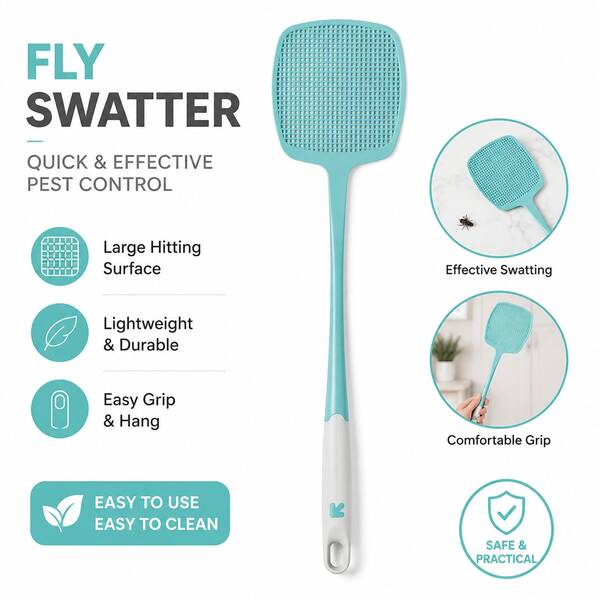 Fly Swatter Sturdy Plastic Mesh Head Long Handle 2 Piece Set For Home Kitchen Outdoor Bug Pest Control