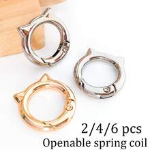 2/4/6 Pcs Cat Ear Spring Ring Keychain Metal Shaped Spring Clip, Convenient Keychain, Dog Clip, Openable Handbag Strap Connector, Outdoor Camping Hiking Accessories, Suitable For DIY Lanyard Dog Clip, Metal Shaped Keychain Bag Clip Hook Dog Chain Clip Metal Plum Heart Combination Keychain Spring Ring Bag Accessory Hook Clip Press Open Button - Multicolor - View 2