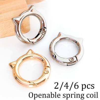 2/4/6 Pcs Cat Ear Spring Ring Keychain Metal Shaped Spring Clip, Convenient Keychain, Dog Clip, Openable Handbag Strap Connector, Outdoor Camping Hiking Accessories, Suitable For DIY Lanyard Dog Clip, Metal Shaped Keychain Bag Clip Hook Dog Chain Clip Metal Plum Heart Combination Keychain Spring Ring Bag Accessory Hook Clip Press Open Button
