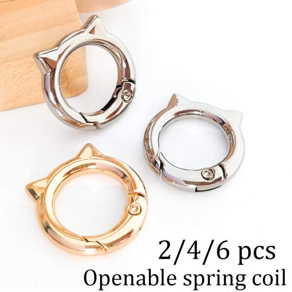 2/4/6 Pcs Cat Ear Spring Ring Keychain Metal Shaped Spring Clip, Convenient Keychain, Dog Clip, Openable Handbag Strap Connector, Outdoor Camping Hiking Accessories, Suitable For DIY Lanyard Dog Clip, Metal Shaped Keychain Bag Clip Hook Dog Chain Clip Metal Plum Heart Combination Keychain Spring Ring Bag Accessory Hook Clip Press Open Button