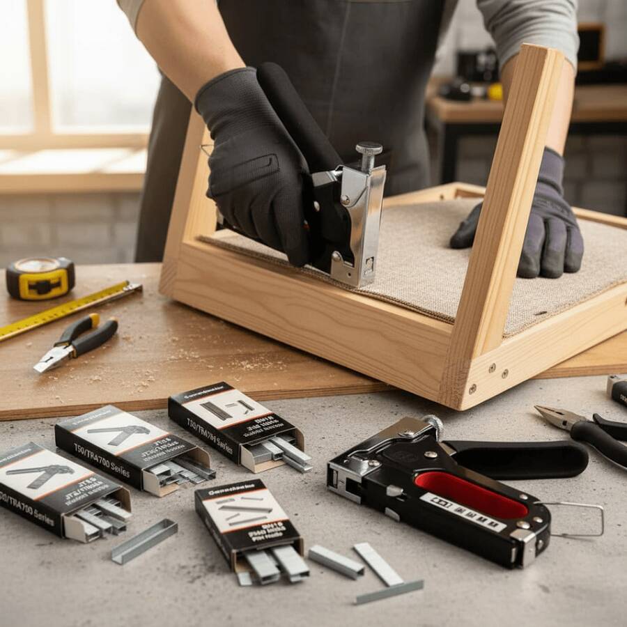 1pc 3-In-1 Heavy Duty Staple Gun Set, Includes 600/800/1000 Staples, Suitable For Soft Furnishing, Woodworking And Furniture, Ergonomic Labor-Saving Handle, Includes 600 Staples