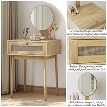 Rattan Vanity With Mirror, Compact Bedroom Vanity, Pretty Dressing Table Suitable For Small Spaces (No Chair Included). - 1 - View 4