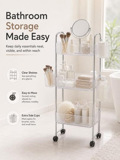 1pc Multi-Layer (2/3/4 Layers) Transparent Multi-Functional Cart, Storage Rack, Strong Load-Bearing Capacity, Equipped With Universal Wheels, Lock Design, Convenient And Flexible Use. Made Of Acrylic Material, Vertical Placement Mobile Snack Storage Cart, Suitable For Kitchen, Bathroom, Living Room And Bedroom, Especially Suitable For Storing Cosmetics, Books And Household Items.