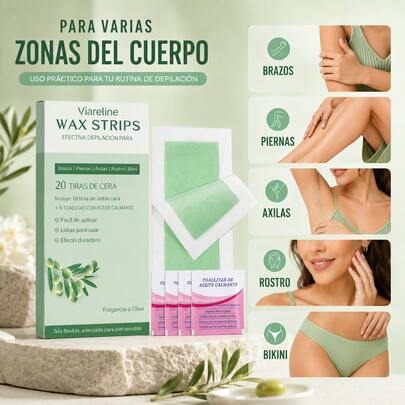 Viareline Tiras De Cera Para Depilación Facial Y Corporal, Tiras Depilatorias Listas Para Usar Ajustable A Curvas Del Cuerpo Y Rostro Atenúa Reaparición Visual De Vellos, Toallitas Suavizantes Amelioran Sensación De Tirantez Después Del Uso