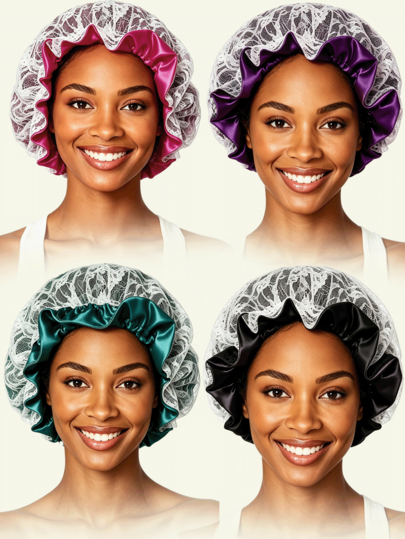 YPGVUO Women's Multi-Color Lace Satin Ruffle Sleep Cap, Large Elastic Sleeping Hair Cap, Soft Nighttime Headscarf, Suitable For Daily Hair Care, Back To School Season