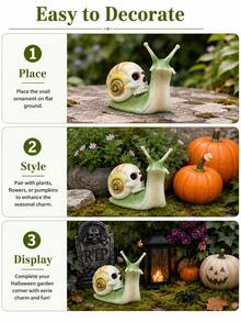 1pc Halloween Skull Snail Garden Ornament, Spooky Gothic Outdoor Yard Decor For Patio, Porch, Planter & Pathway - Multicolor - View 8