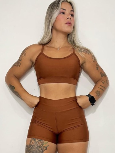 Conjunto Fitness Top e Short Cintura Alta Suplex Academia