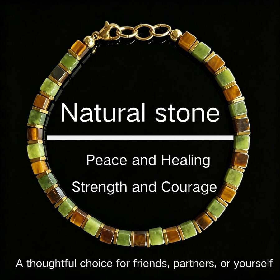 1PC Natural Stone Green And Brown Block Alternating Regular And Beautiful To The Eye Brightens Daily Outfits Suitable For Business And Other Occasions - Multicolor - View 1