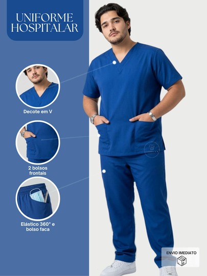 Scrub Masculino Gabardine  Plus Size  Todos    Bolso    Uniforme Trabalho Privativo