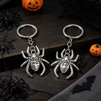 Distressed 3D Spider Keychain, Vintage Metal Key Organizer, Dark Punk Handbag Accessory, Gothic Fashion Horror Theme Gift For Horror Enthusiasts, Embossed Spider Pendant Key Chain, Rock Music Fans, Insect Collectors