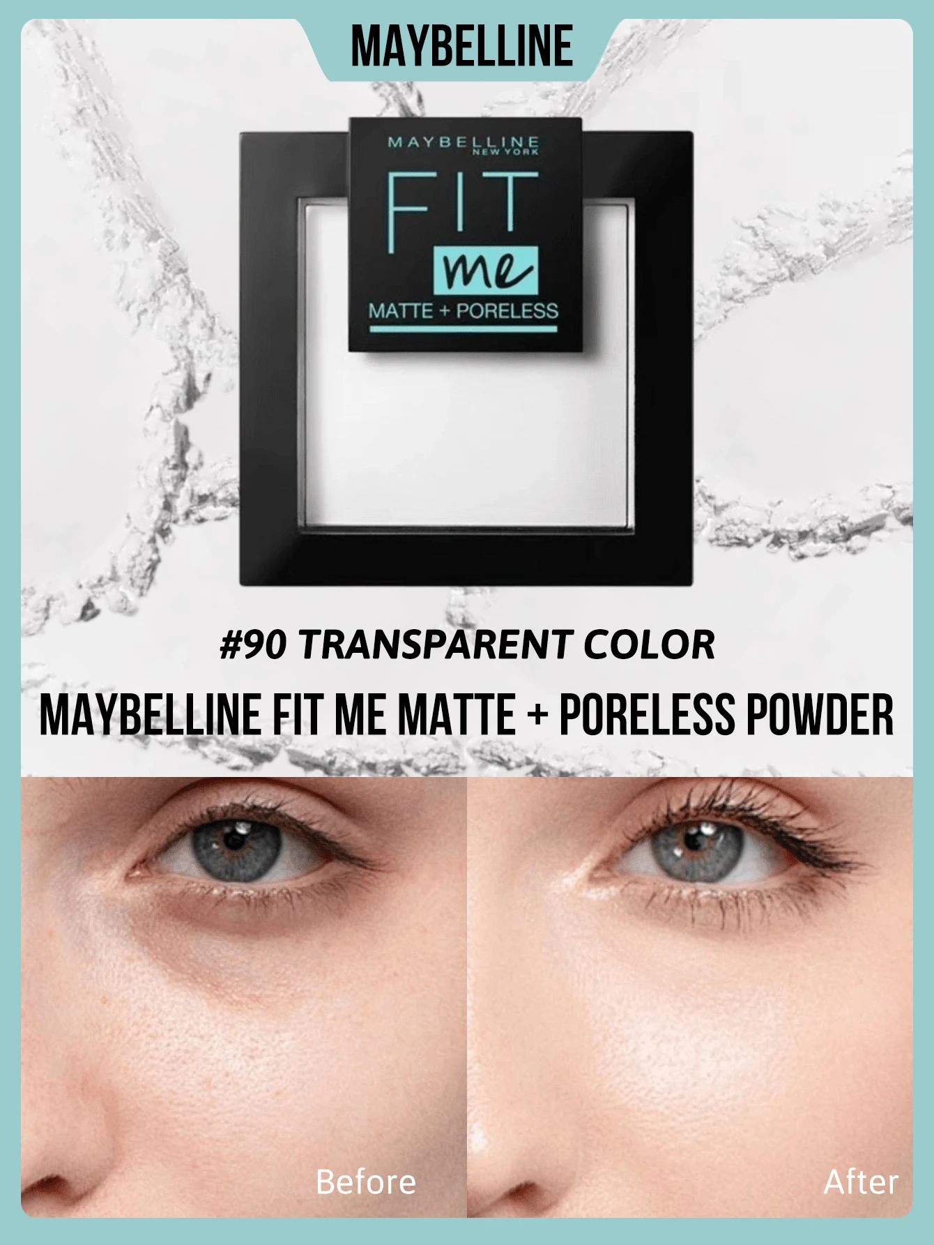 Maybelline 美寶琳 Fit Me 霧面無孔粉餅底妝,控油 SPF30+,收斂毛孔,內建鏡子與粉撲,方便補妝,高遮瑕,細緻粉質,防汗持久,霧面妝感,均勻膚色 - #90 transparent color - 查看 1
