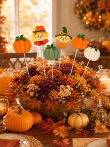 Fall Pumpkin & Scarecrow Garden Stakes, Autumn Harvest Yard Decorations, Thanksgiving Halloween Outdoor Lawn Ornaments, Decorative Plant Picks For Garden, Flower Bed, Porch & Patio - Multicolor - View 3