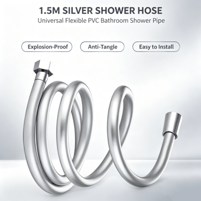 1.5m Silver PVC Shower Hose G1/2 Universal Interface Anti-Tangle Anti-Burst Flexible Bathroom Shower Replacement Hose