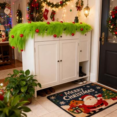 6-FT Christmas Tree Garland Decoration Green Pampas Grass Flower Ring With Red Ball Artificial Wreath, Suitable For Christmas Tree, Home, Farmhouse, Festival Party Christmas Tree Decoration, Farmhouse Decoration, Festival Garland