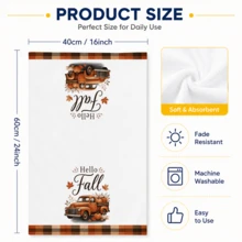 2pcs Set, Truck And Pumpkin Plaid Design Style Hand Towels, Ultra-Fine Microfiber Absorbent Towels, Suitable For Bathroom Cleaning, Home Cooking, Baking, Outdoor Activities, Tea Party Decoration And Home Use - Multicolor - View 5