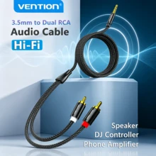 Kabel Audio VENTION 3.5mm ke 2RCA, Jalinan Nilon 1m, Steker Stereo 3.5mm ke Splitter Audio Y Dual RCA, Kompatibel dengan Pengontrol DJ, Amplifier Hi-Fi, Speaker - Hitam - View 2