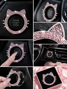 1pc Crystal Rhinestone Car Engine Start Stop Decorative Ring, Women's Shiny Car Accessory, Push Start Button, Key Ignition Starter And Knob Shiny Ring - A - View 8