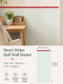 1pc/4pcs Heart Stripe Half Wall Decal, Removable & Peel And Stick Wall Sticker, Suitable For Bedroom, Living Room And Entryway, 4 Colors Available - Heart Pinstripe - View 21