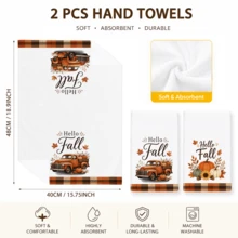 2pcs Set, Truck And Pumpkin Plaid Design Style Hand Towels, Ultra-Fine Microfiber Absorbent Towels, Suitable For Bathroom Cleaning, Home Cooking, Baking, Outdoor Activities, Tea Party Decoration And Home Use - Multicolor - View 7