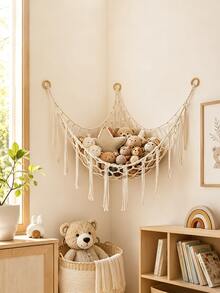 1pc Decorative Plush Doll Storage Corner Hanging Net Hammock, Mesh Hammock Fabric Storage Rack With Hooks, Suitable For Bedroom, Plush Doll Storage Hammock Net - Plush Doll Corner Decorative Hammock Net - Hanging Plush Doll Storage Rack, Large Room Decor, Bohemian Style Plush Doll Net Or Large Hammock - Multicolor - View 3
