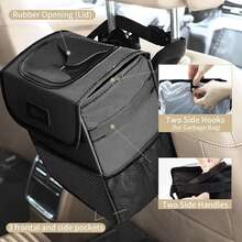 1pc Car Hanging Trash Can, Thickened Oxford Cloth, Waterproof & Leak-Proof, Flip Lid Design, Multi-Layer Mesh Pocket, 2 Gallon Large Capacity, Adjustable Shoulder Strap, Detachable Trash Bag Hook, Portable Waste Storage Bag, Suitable For SUV, Sedan, Home, Road Trip, Car Seat Back, Daily Travel Accessory - Black - View 2