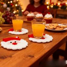 Santa Claus Print Coaster, Absorbent Non-Slip Heat-Resistant Drink Mat, Cozy Winter Atmosphere Table Decor, Home Kitchen And Restaurant Cafe Ornament, Holiday Party Favor And Christmas Gift - Multicolor - View 6