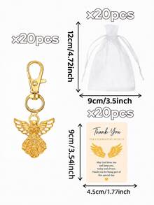 20 Sets Travel Guardian Angel Keychain Favors, Includes Organza Bags And Blessing Cards, Suitable For Baby Shower, Gender Reveal, Birthday, Baptism, Anniversary And Guest Return Gifts - Gold - View 12