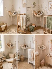 1pc Decorative Plush Doll Storage Corner Hanging Net Hammock, Mesh Hammock Fabric Storage Rack With Hooks, Suitable For Bedroom, Plush Doll Storage Hammock Net - Plush Doll Corner Decorative Hammock Net - Hanging Plush Doll Storage Rack, Large Room Decor, Bohemian Style Plush Doll Net Or Large Hammock - Multicolor - View 6