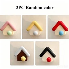 3pcs Creative Home Hooks Strong Adhesive No-Drill Wall Mount, Cute Little House Design Storage Hanging Rack Bedroom Bathroom Organizer, Random Color - View 7
