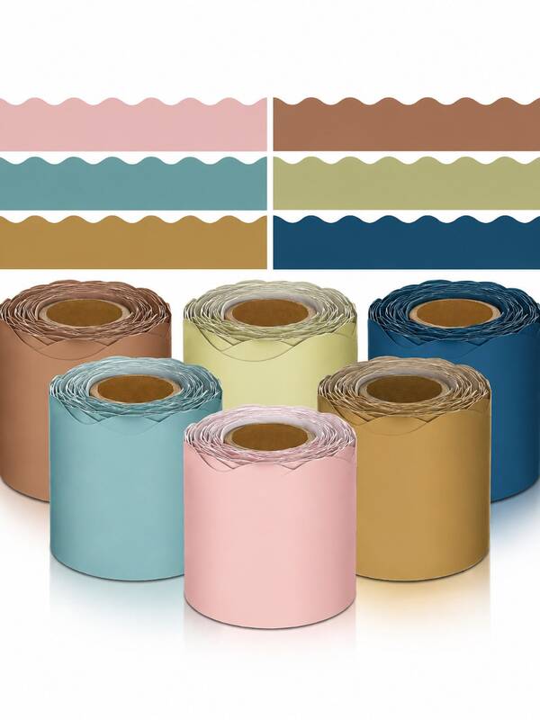 6 Rolls 32.8ft Colorful Wavy Edge Bulletin Board Border, Decorative Classroom Border Trim, Cute Wavy Edge Paper Border, For Classroom Decoration, School Supplies, Back To School Decor