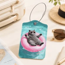 1pc Luggage Tag, Selected PU Leather Material With Privacy Protection Flap And Sturdy Stainless Steel Ring, Easy To Identify, Suitable For Various Travel Bags (Fashion Glasses Spotted Dog/Frog/Cat/Goose/Dachshund/Giraffe/Capybara Print) - Multicolor - View 15