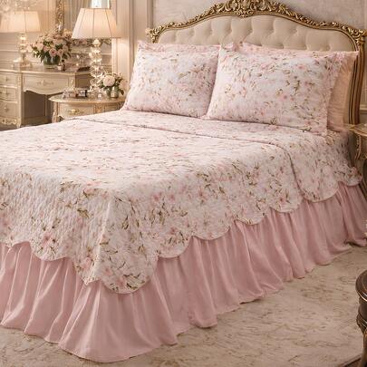QUEEN Cobre Leito BELIZE com Porta Travesseiros 3 Peças – Colcha Floral Premium Exclusiva Macia