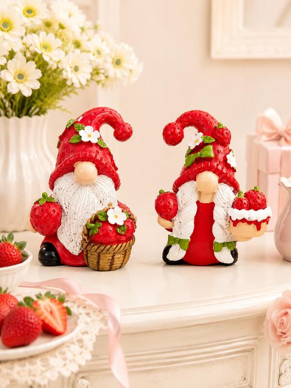 Spring/Summer Theme Decorative Garden Statues-Adorable Outdoor Decor For Lawns, Patios, And Porches (Charming Rustic Strawberry Gnome Garden Statue-Unique Farmhouse-Style Fruit-Themed Home Decor)