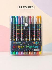 96/72/48/24 Colors Dual-Tip Glitter Pens With Quick-Dry Ink - Fine Tip, Tip To Barrel, Suitable For Scrapbooking, Card Making, Journaling, 24 Colors Dual-Tip Drawing Pens - Glitter Marker Set, Suitable For S, Artists And Supplies Random, Markers, Highlighters, Student Highlighters, Highlighters, Student Supplies, Student Essentials, Back To School Basic Supplies, Colored Markers, Student Stationery. - Rectangle - View 13