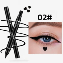 6-Pattern Dual-End Eyeliner Stamp Pen, Streamlined Cylindrical Body, Designed For Creative Eye Makeup. Dual-End Design Precisely Combines Black Eyeliner With 6 Different Fun Stamp Shapes, Completely Solving The Pain Point Of Hand Tremor When Drawing Complex Patterns. Black Material With Rich And Full Color, Quick-Drying Film, Resistant To Sweat And Tears Smudging. - Black - View 12