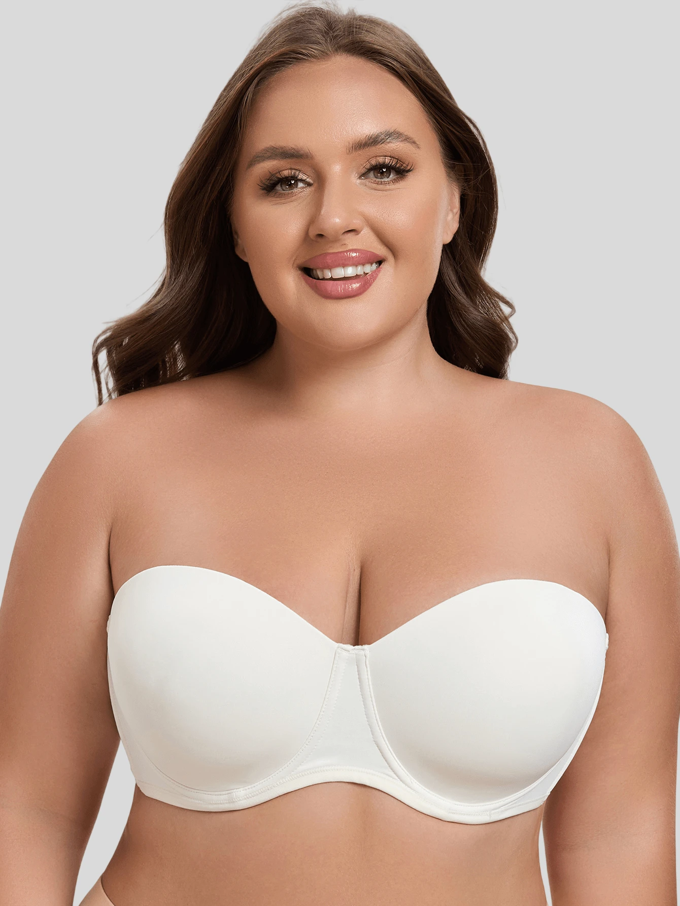 MELENECA Women's Strapless Bra For Large Bust Back Smoothing Plus Size With Underwire