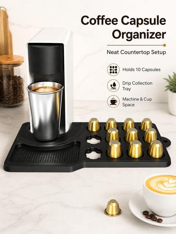 Coffee Capsule Storage Rack Desktop Mat Home Storage Coffee Base Silicone Coffee Machine Mat, Fashionable Minimalist Coffee Corner Mat: Integrated Capsule Storage Slot, Non-Slip Waterproof Tray, Designed For Baristas And Home Users; Durable Silicone Material, Suitable For Kitchen Countertop, Can Hold Coffee Machine And Capsules Simultaneously.