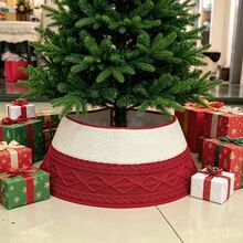 Red/Pink/White/Red & White Cable Knit Christmas Tree Skirt, Vintage Argyle Pattern Tree Wrap, Soft Thickened Christmas Tree Base Cover, American Country Vintage Red Argyle Knit Christmas Tree Skirt, Thickened Soft Christmas Tree Base Wrap, American Country Indoor Christmas Decoration - Red and White Knitted Tree Skirt 23 - View 2