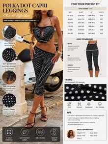 Black Polka Dot 7/8 Length High Waist Tight Yoga Pants - Black and White - View 4