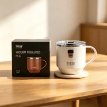 Tyeso 330ML Premium Double Wall Vacuum Stainless Steel Coffee Mug With Coffee Sticker Comfort Handle Clear Lid Durable Office Travel Water Cup For Daily Party For Hot And Cold Drinks - Multicolor - View 10