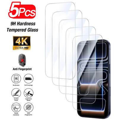 CASECOPS 5Pcs High Definition Tempered Glass Screen Protector, 9H Hardness, 1:1 High Definition Display, Scratch-Resistant, Fingerprint-Proof, Shatter-Proof, Durable, Compatible With IPhone 17e/17 Pro Max/17 Pro/17Air/17/16 Pro Max/16 Pro/16 Plus/16/15 Pro Max/15 Pro/15 Plus/15/14/13/12/11 Series, Suitable For Phone Cases And Accessories