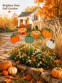 Fall Pumpkin & Scarecrow Garden Stakes, Autumn Harvest Yard Decorations, Thanksgiving Halloween Outdoor Lawn Ornaments, Decorative Plant Picks For Garden, Flower Bed, Porch & Patio - Multicolor - View 2