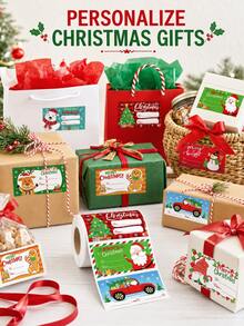 1000pcs Roll Christmas Gift Name Tags, Cute Santa, Gnome, Reindeer, Snowman, Gingerbread Man Patterns With To/From Fill-In Area, Suitable For Gift Bags, Cards, Holiday Packaging - Multicolor - View 1